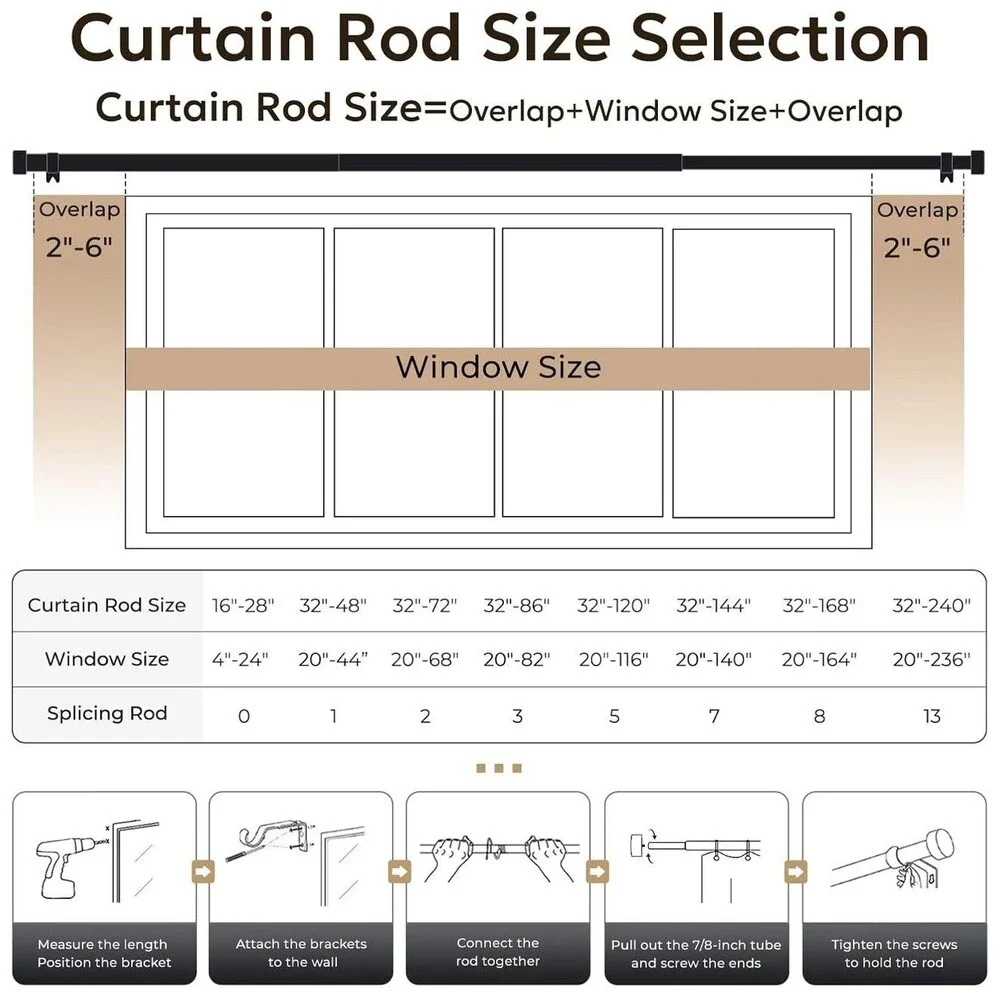 Curtain Rods for Windows 32 to 86 Inch, White Curtain Rod Adjustable Heavy Duty